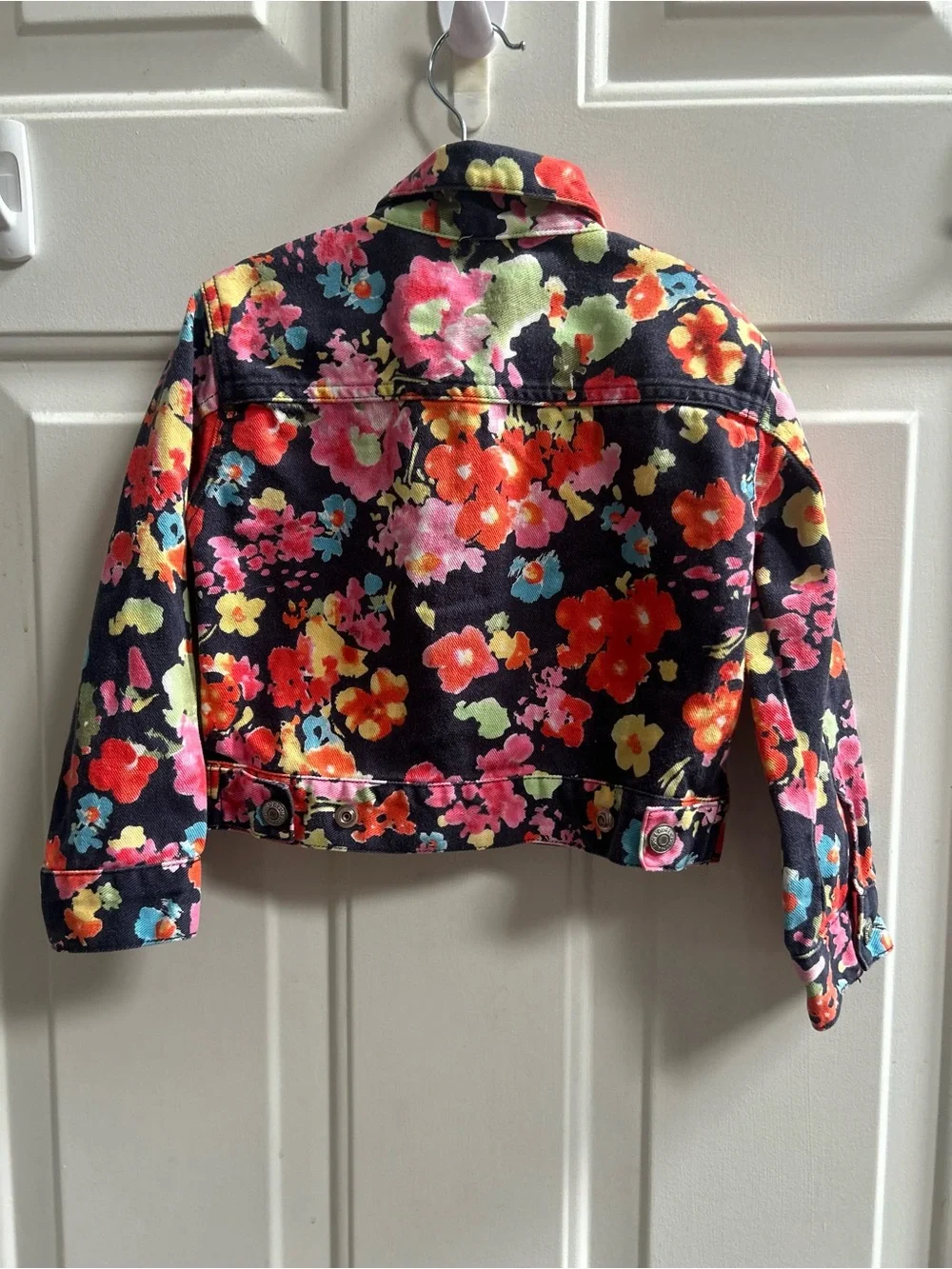 Ralph Lauren Black Floral Print Denim Jacket with Bright Blooms Sz 4T